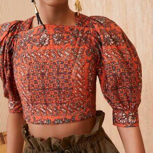 Ulla Johnson Anise Quilted Lace Up Back Crop Top in Clementine Size 2 Cotton